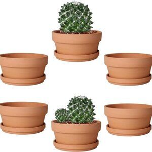 5.7 Inch Terracotta Shallow Succulent Pot - 6 Pack Terra Cotta Clay Pots with Sa